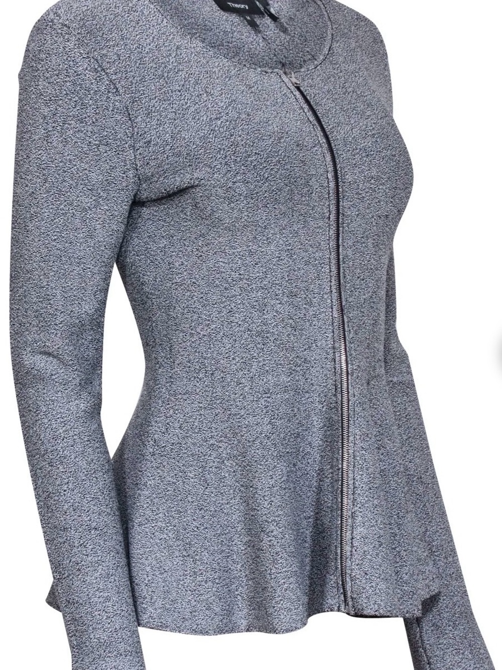 Theory Black and Gray Zip-Front Knit Peplum Top